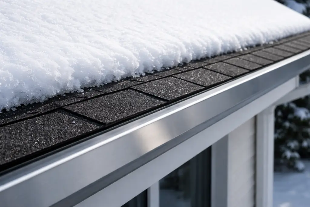 Professional heat trace cable installation in a commercial metal gutter