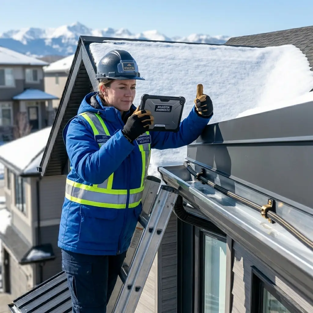 Insurance Adjuster Checking Roof De-Icing Cables