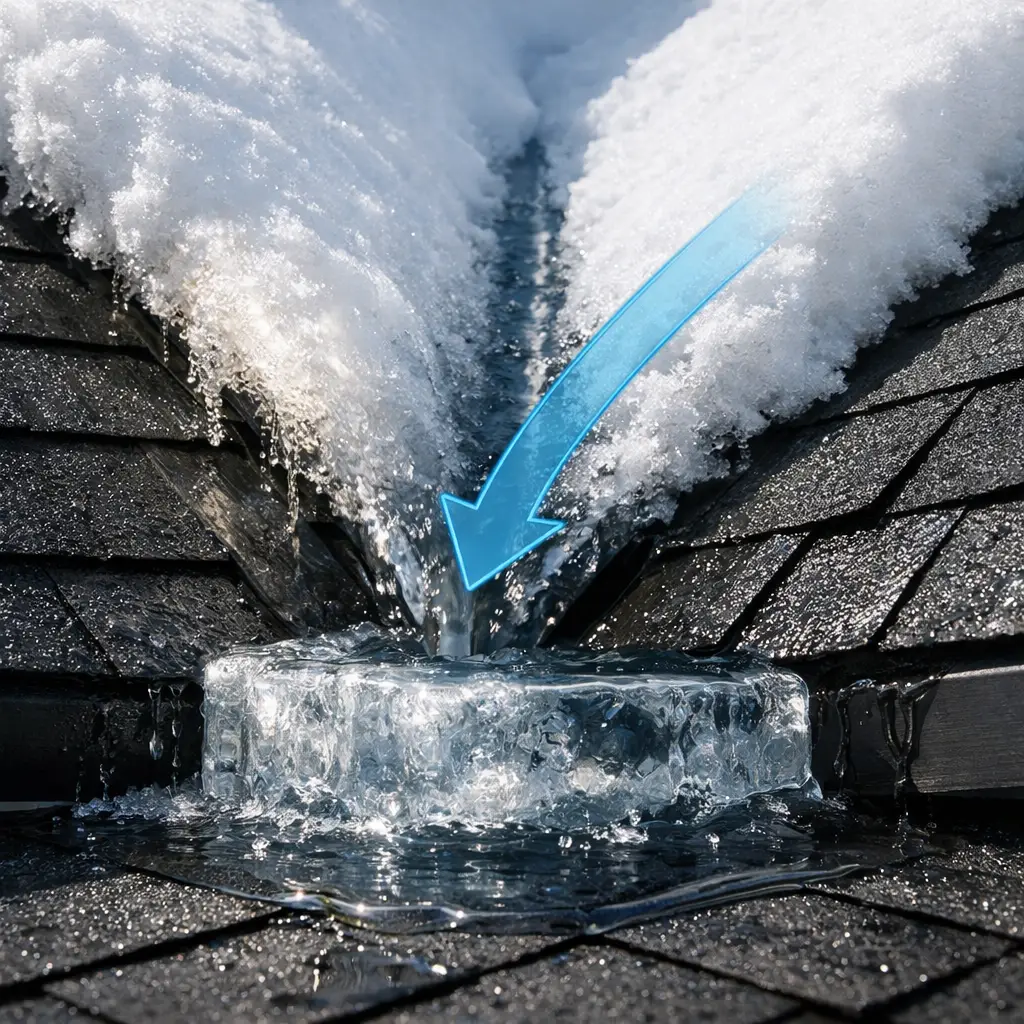 Roof Valley Causes Ice Dam Build-up